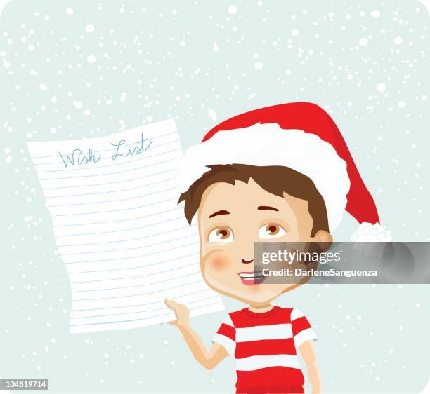 christmas wish list - boy looking up stock illustrations