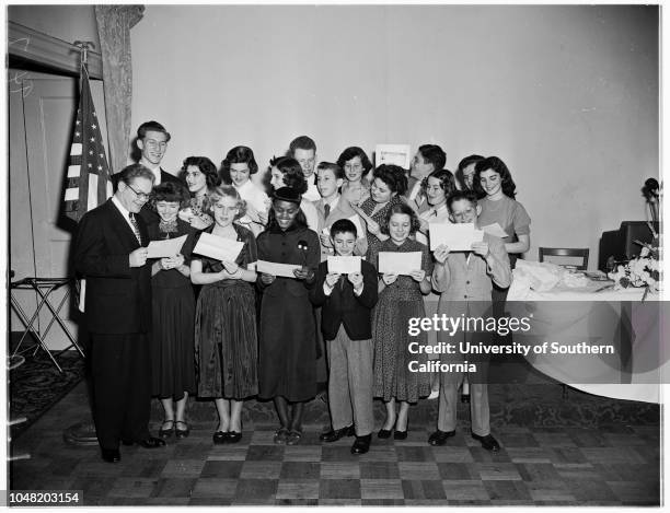 Bill of Rights essay winners , 15 January 1952. : Louis Hamos;Jane Ashbrook;Harper Whitehouse;Sandra Metzger;Arnold Feinberg;William Wittenberg;:...