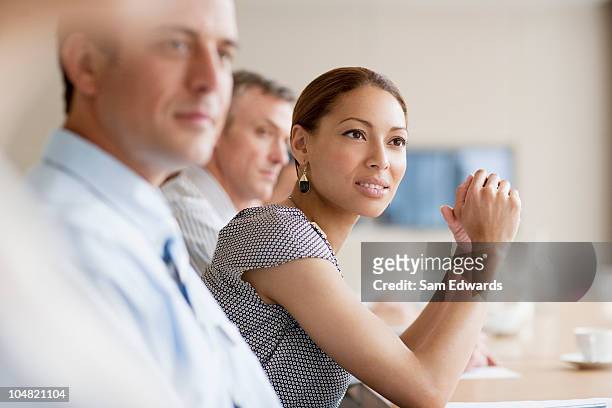 business people listening in meeting - respect stock pictures, royalty-free photos & images