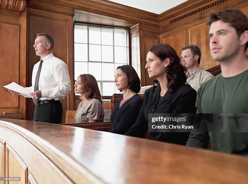 Jurado sesión en courtroom