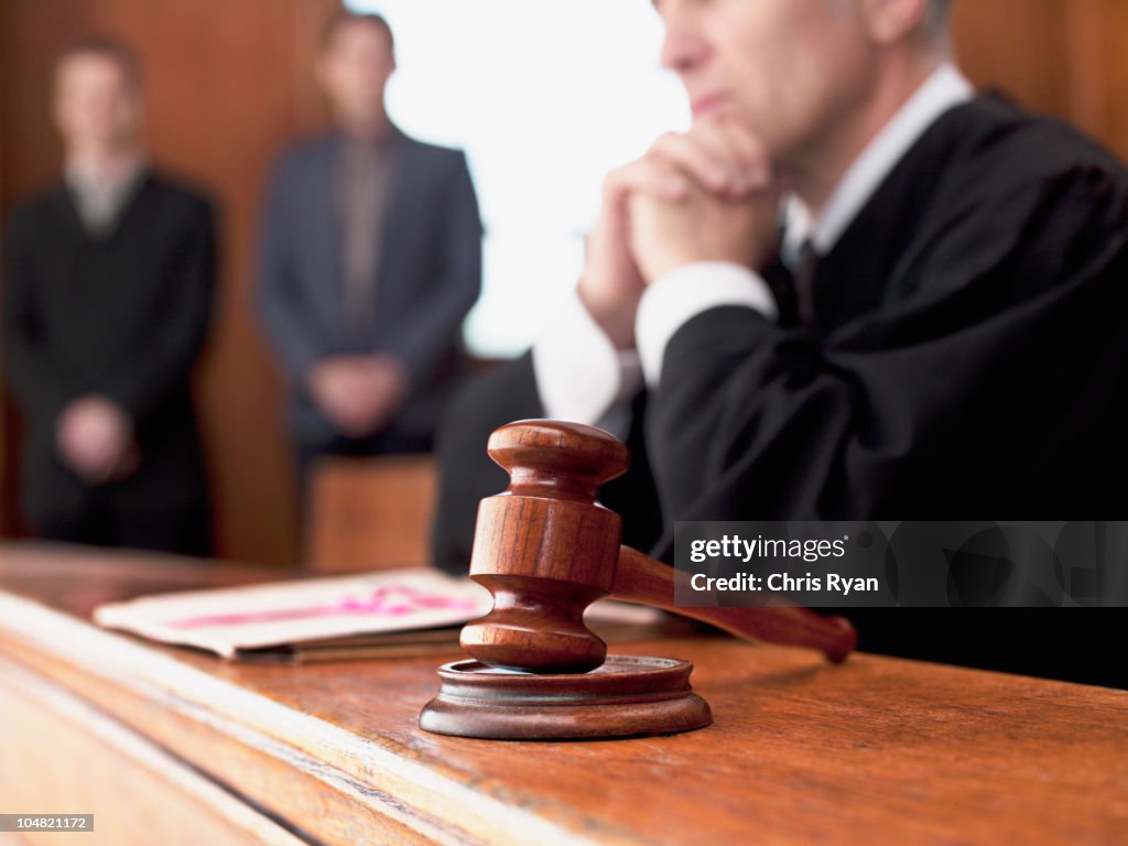 Judge and gavel in courtroom