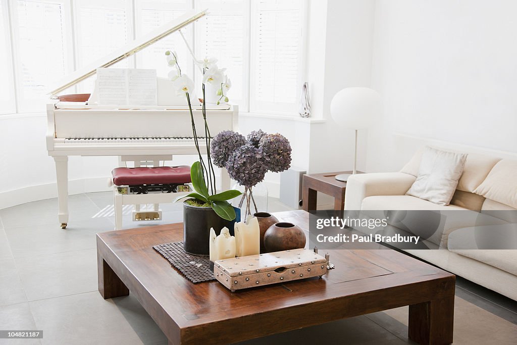 Piano and furniture in living room