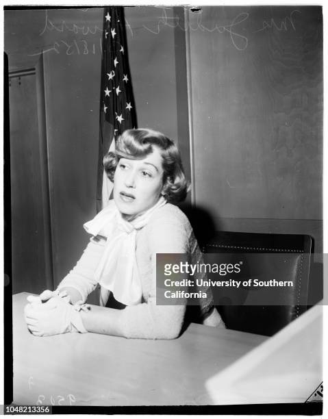 Howard divorce , 11 March 1952. Mrs Judith Howard;Attorney Charles Nichols.;Caption slip reads: 'Photographer: Gaze. Date: . Reporter: Gaze....