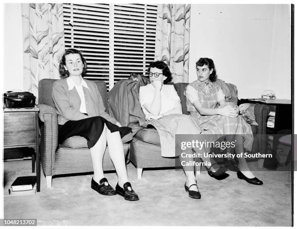 Examiner seminar Whittier College, 10 March 1952. Views of Campus, buildings and students;Barbi Bowman;Doctor John H. Bright;Marilyn Kamphefner;Rod...
