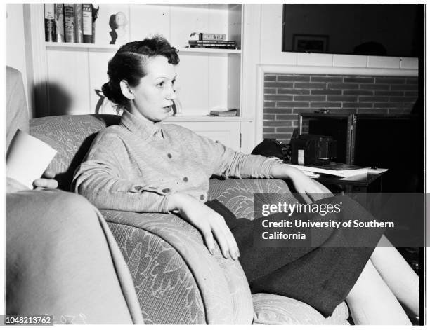 Examiner seminar Whittier College, 10 March 1952. Views of Campus, buildings and students;Barbi Bowman;Doctor John H. Bright;Marilyn Kamphefner;Rod...