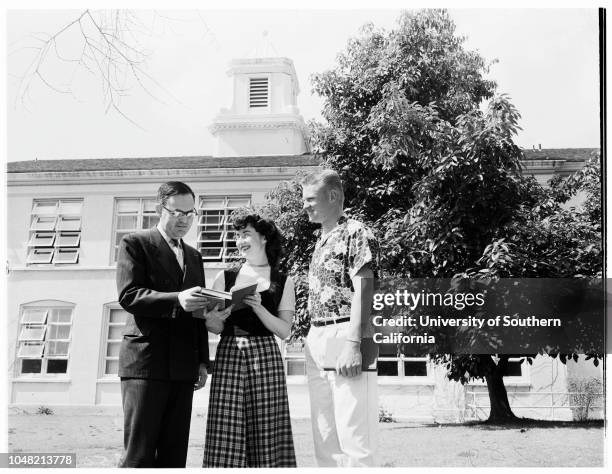 Examiner seminar Whittier College, 10 March 1952. Views of Campus, buildings and students;Barbi Bowman;Doctor John H. Bright;Marilyn Kamphefner;Rod...