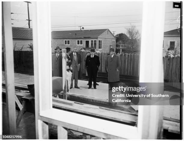 Los Angeles Water and Power proposed condemnation of property in San Fernando Valley Mayor's tour of area, 14 March 1952. Mayor Fletcher Bowron;Harry...