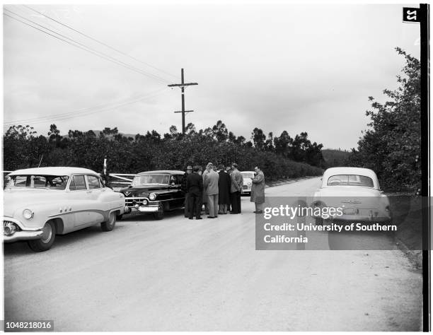 Los Angeles Water and Power proposed condemnation of property in San Fernando Valley Mayor's tour of area, 14 March 1952. Mayor Fletcher Bowron;Harry...