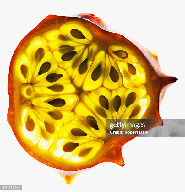 close up of african horned melon slice - tropical fruit stock pictures, royalty-free photos & images