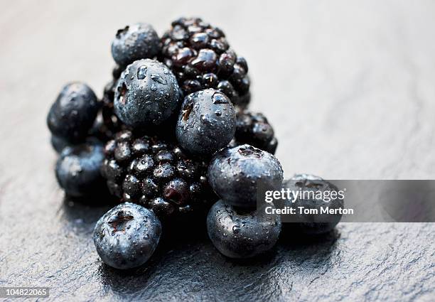 primer plano de arándanos y moras - la mora fotografías e imágenes de stock