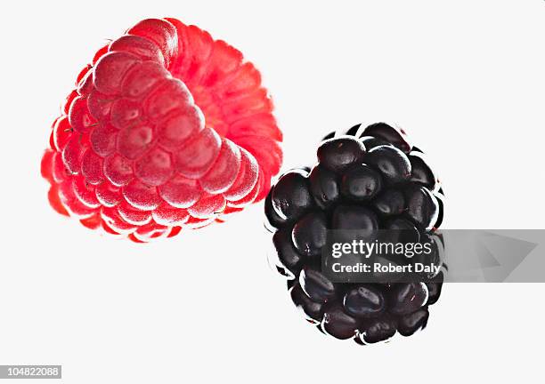 close up of raspberry and blackberry - ripe stock pictures, royalty-free photos & images