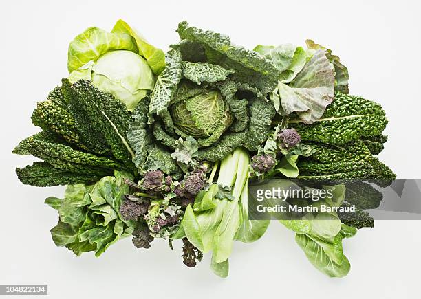 variety of green vegetables - cruciferae stockfoto's en -beelden