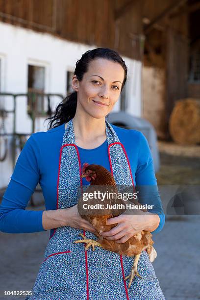 farmwoman with hen - chicken bird stock pictures, royalty-free photos & images