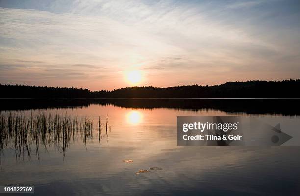 sunset over a lake - somero photos et images de collection