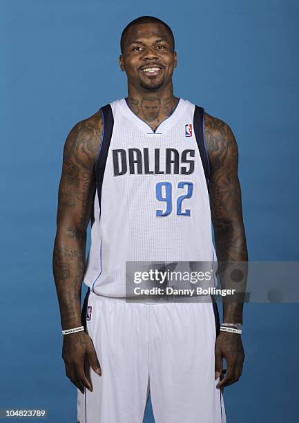 DeShawn Stevenson of the Dallas Mavericks poses for a photo during the Mavericks Media Day on September 27, 2010 at the American Airlines Center in...