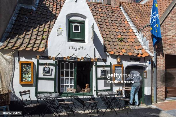 18th century Huisje van Majutte / house of Majutte, former fisherman's house now museum-cafe in the seaside town Blankenberge, West Flanders, Belgium.