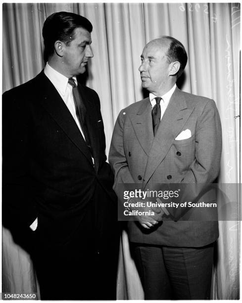 Governor Stevenson arrival, 9 May 1952. Governor Adlai Stevenson ;William V O'Connor ;Richard Richards ;John B Elliott.;Caption slip reads:...