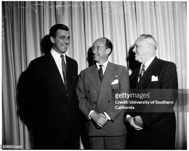 Governor Stevenson arrival, 9 May 1952. Governor Adlai Stevenson ;William V O'Connor ;Richard Richards ;John B Elliott.;Caption slip reads:...
