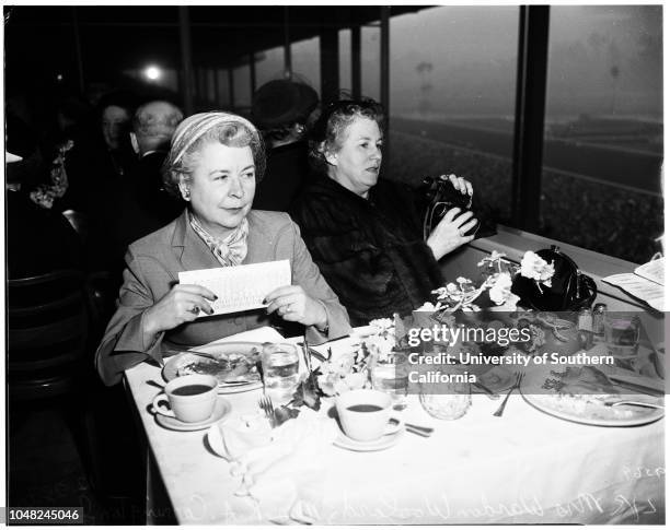 Opening Day at Santa Anita, 28 December 1951. Mr and Mrs William Doheny;Mrs John O'Melveny;Mrs Carleton Burke;Frank Taylor;Mr and Mrs Reece Taylor;Mr...