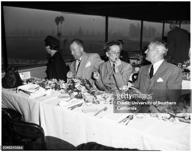 Opening Day at Santa Anita, 28 December 1951. Mr and Mrs William Doheny;Mrs John O'Melveny;Mrs Carleton Burke;Frank Taylor;Mr and Mrs Reece Taylor;Mr...