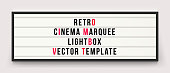 Retro cinema marquee or movie signage lightbox in frame vector template