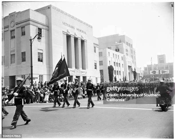 Long Beach Armed Forces Day Parade, 17 May 1952. Molly Fish 16 Queen.;Caption slip reads: 'Photographer: Emery. Date: . Reporter: Emery to RW 28:...