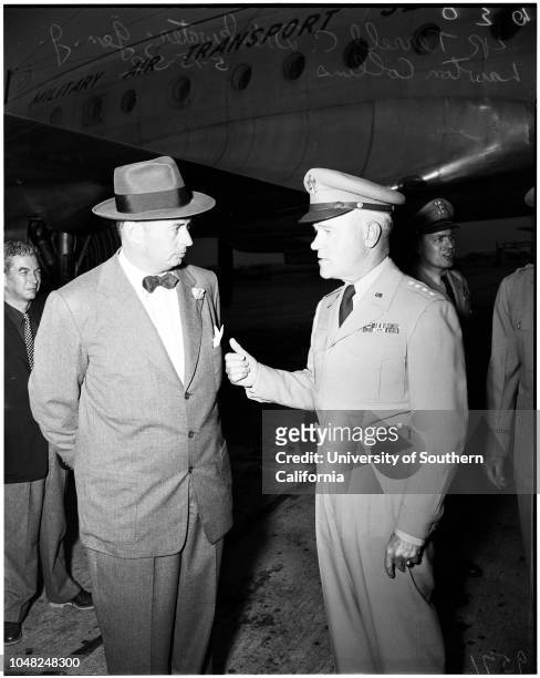General J Lawton Collins arrival, Los Angeles International, 15 May 1952. General J Lawton Collins ;Major General W B Kean III [Marine] Corps, Fort...