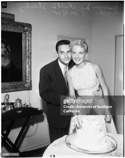 Marion Marshall wedding, 20 May 1952. Marion Marshall ;Stanley Donen .;Caption slip reads: 'Photographer: Gaze. Date: . Reporter: Gaze. Assignment:...