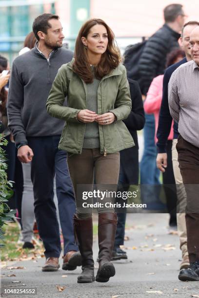 Catherine, Duchess of Cambridge during a visit to Sayers Croft Forest School and Wildlife Garden on October 02, 2018 in London, England. Sayers Croft...