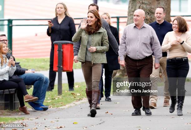 Catherine, Duchess of Cambridge during a visit to Sayers Croft Forest School and Wildlife Garden on October 02, 2018 in London, England. Sayers Croft...