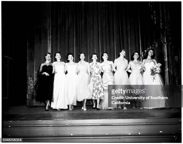 Miss Welcome to Long Beach' contest winner , 30 May 1952. Miss Jeri Miller -- 19 years ;Helen Weir ;Dolores Tregarthen ;Jeannette LeVere ;Loubelle...