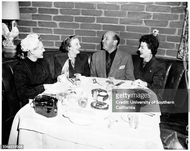 Tail o' the Cock, 11 February 1952. Mrs Jeanne McReynolds;Mrs Robert Seibly;Nikki Hohmann;Abram Post. .;Caption slip reads: 'Photographer: Mell....