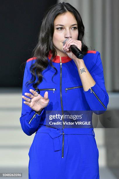 Singer Jain during the Agnes B Ready to Wear fashion show as part of the Paris Fashion Week Womenswear Spring/Summer 2019 on October 1, 2018 in...