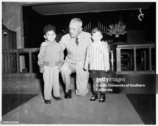 Awards, Fort MacArthur, 7 June 1952. Jose Rocha;Major General William Kean;Mrs Robert T Blakey;William Arthur Blakey, 5 1/2 months;Robert Blakey,...