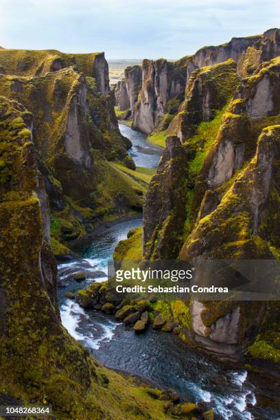a view of the canyon skogafoss waterfall, iceland - skogafoss waterfall stock pictures, royalty-free photos & images