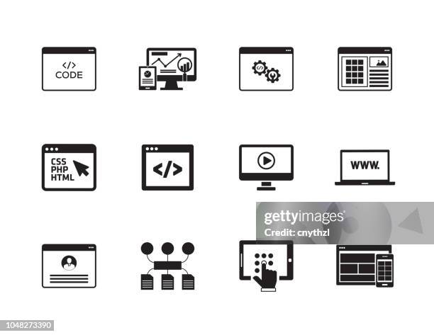 web-design und entwicklung-icon-set - pressemappe stock-grafiken, -clipart, -cartoons und -symbole