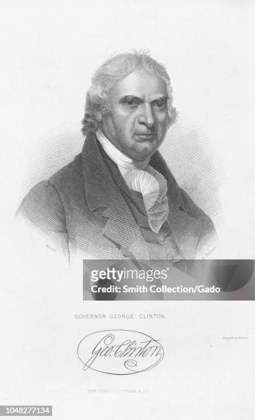 Engraved portrait of George Clinton, the fourth Vice President of the United States and Governor of New York, an American soldier, statesman, and...