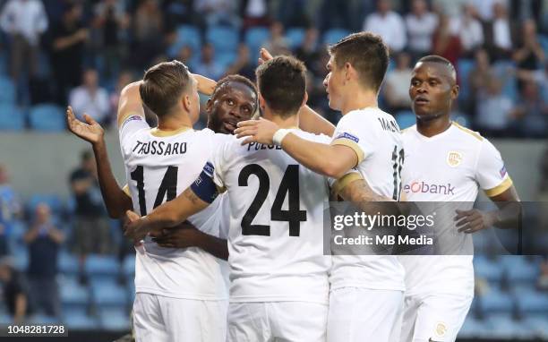 Leandro Trossard celebrates after scoring a goal during the UEFA Europa League Group I match between KRC Genk and Malmo at Cristal Arena on September...