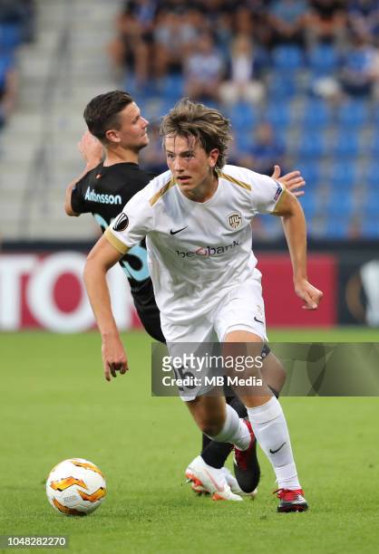 Sander Berge pictured in action during the UEFA Europa League Group I match between KRC Genk and Malmo at Cristal Arena on September 20, 2018 in...