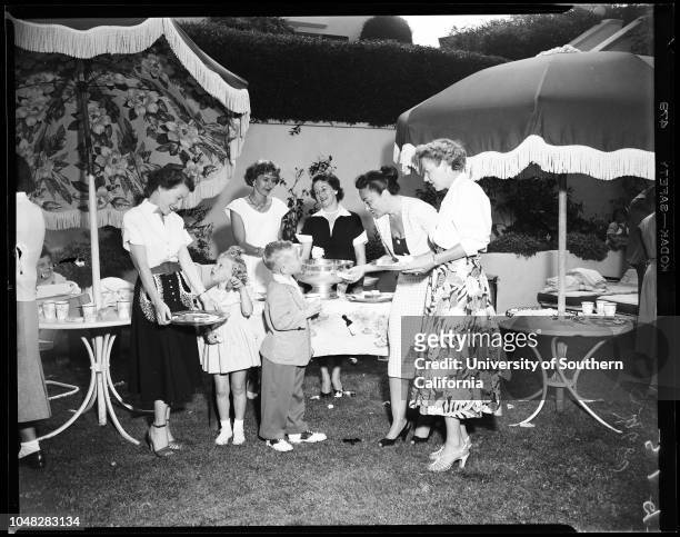 Marymount Mothers Club, 1 June 1952. Karen Hokanson;Mrs Robert Hoover;Mrs Pat O'Brien;Mrs William O'Connor;Mrs Richard Reed;Nancy Mohr;Bobby...