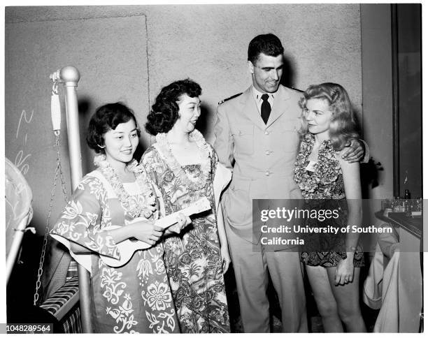 Officers club party, 8 June 1952. Miss Pat Ching;Miss Betty Yoshida;Lieutenant J.G Jack Long;Miss Faythe Ainsworth;Miss Mona Burnett;Captain Arnold P...