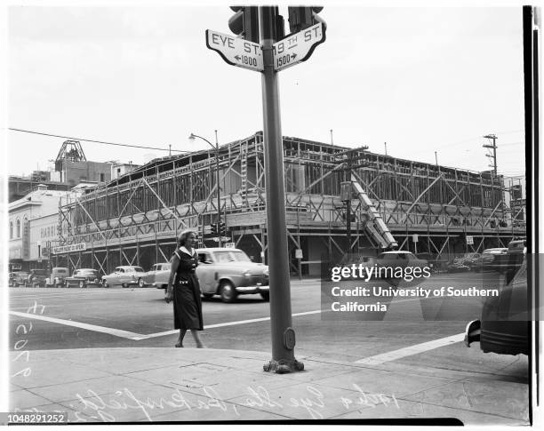 Quake rebuilding Bakersfield and Arvin, California, 25 September 1952. Miss Irene Solarz;Miss Mary Hogan ;general views of rebuilding...