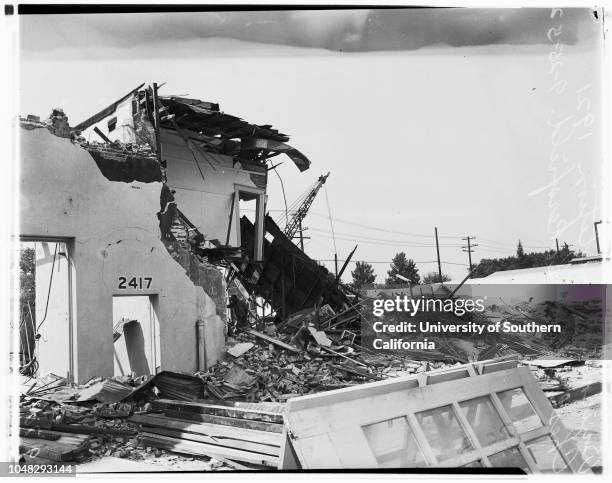 Quake rebuilding Bakersfield and Arvin, California, 25 September 1952. Miss Irene Solarz;Miss Mary Hogan ;general views of rebuilding...