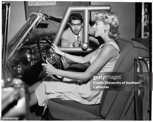 General Motors motorama, 11 April 1953. Mrs Bea King ;Nich Feles ;Gloria Marshall ;Marlene Barr .;Caption slip reads: 'Photographer: Paegel. Date: ....