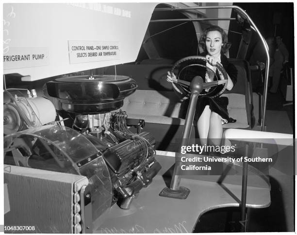 General Motors motorama, 11 April 1953. Mrs Bea King ;Nich Feles ;Gloria Marshall ;Marlene Barr .;Caption slip reads: 'Photographer: Paegel. Date: ....