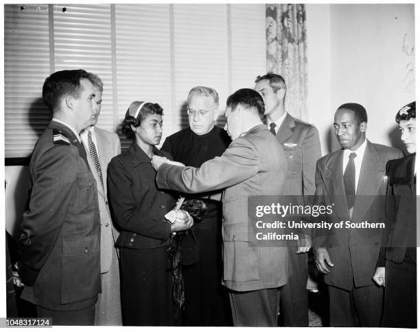 Distinguished flying cross, 20 November 1952. Colonel Francis J Pope;Reverend John F Connally;Ray Brown ;Mrs Betty Walls ;Jack Brennan...