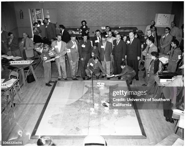 West Los Angeles Civil Defense drill, 23 November 1952. S.B Morris ;Robert W Berry ;L.V McCardle ;Lieutenant Colonel S.I Holmes ;Americ Hadley...
