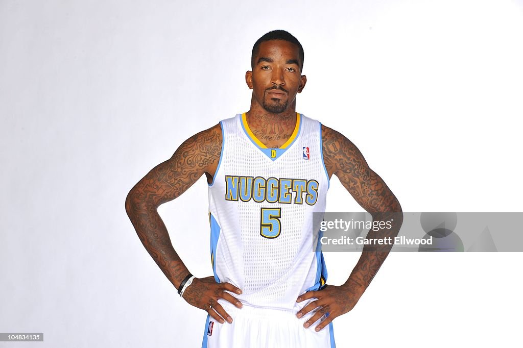 J R Smith Style J.R. Smith of the Denver Nuggets poses for a photograph during media ...