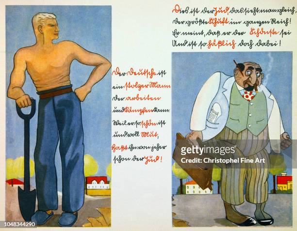 Poster. Nazi Propaganda against Jews: 'The Attractive Aryan and the Bad Jew'. Paris, Memorial de la Shoah.
