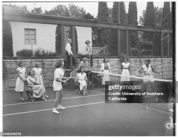 Santa Monica tennis, 24 August 1950. Joyce Andrews;Nancy Viault;Shelah Hackett;Betty Jane McCoskey;Joan Dasteel;Joyce Reynolds;Diane Dodge;Darlene...